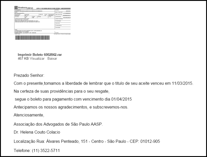 Informação ao Cliente referente ao e-mail de Cobrança